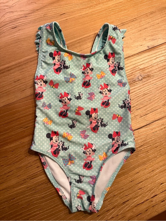 Disney Other - Disney Girls' Aqua Minnie Mouse One-Piece Swim Suit with Pink Bows